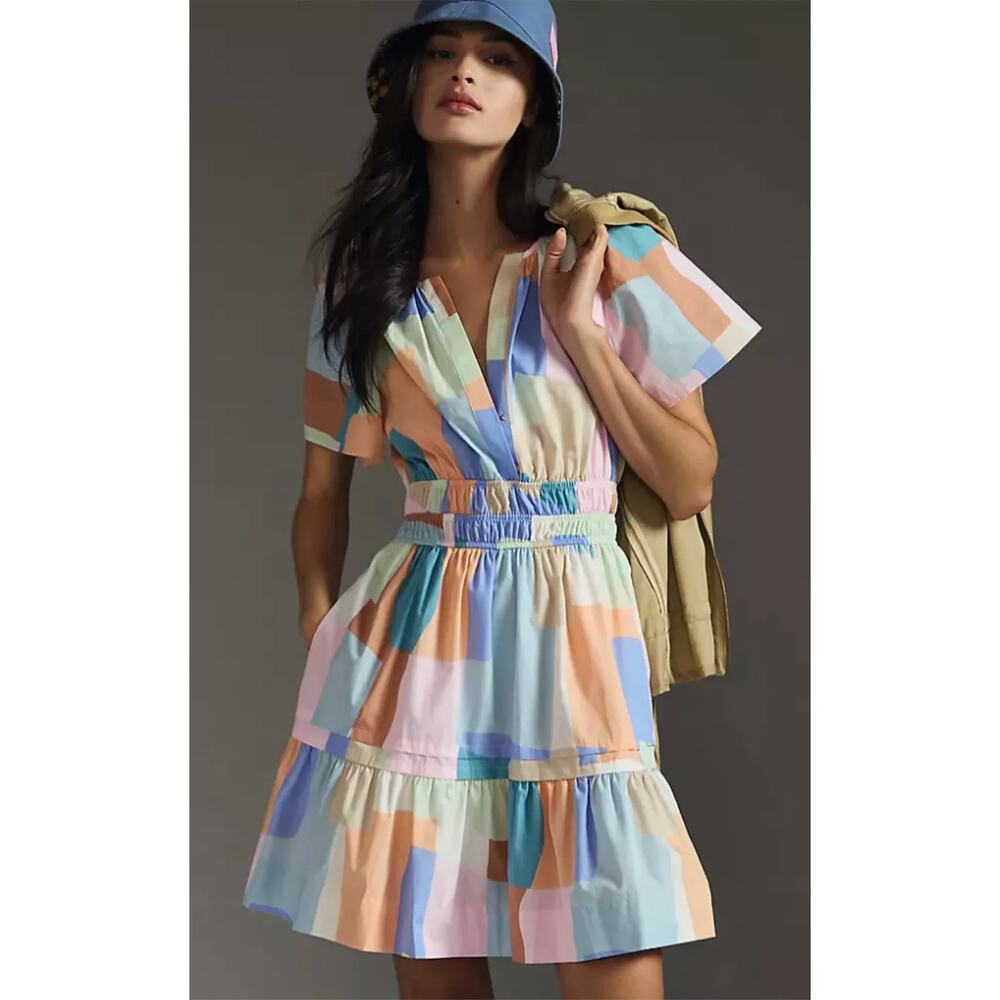 Anthropologie colorful pattern mini flare dress